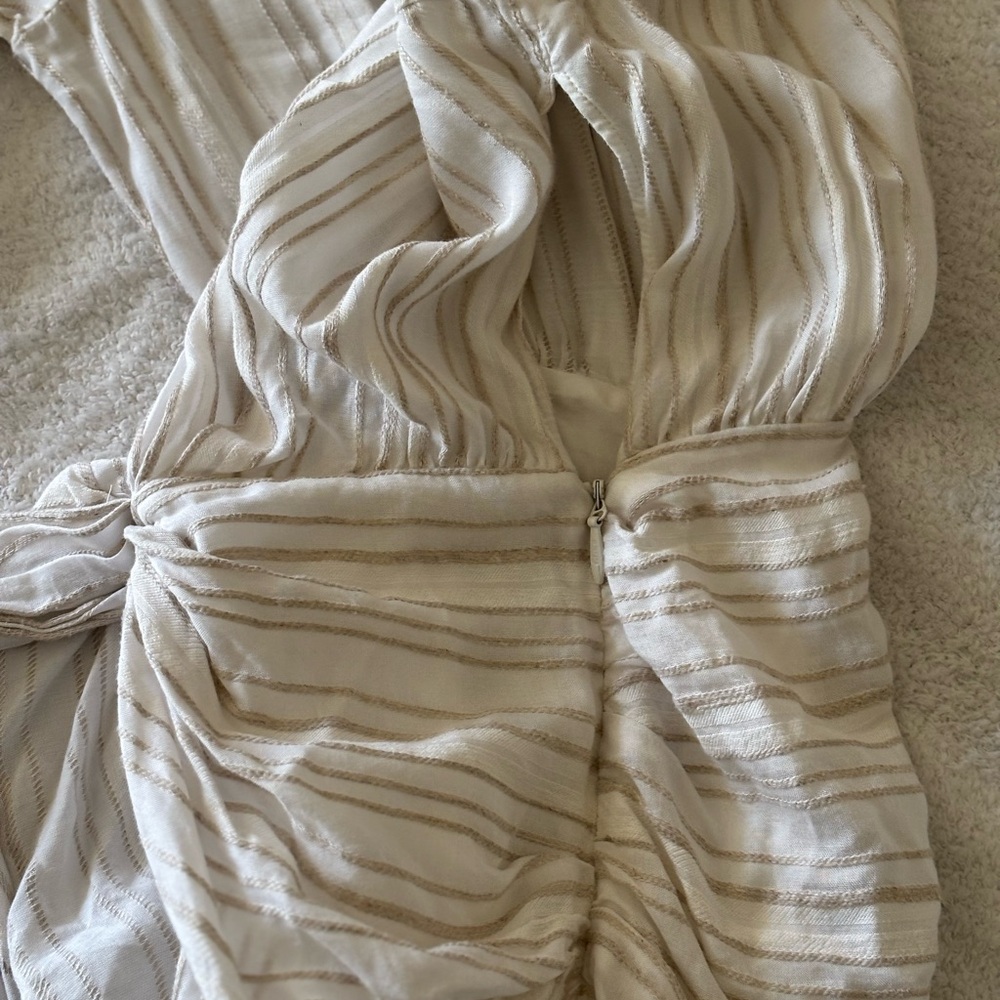 House of CB Natural Striped Linen Draped Shirt Mini Dress Size Small - Picture 8 of 16